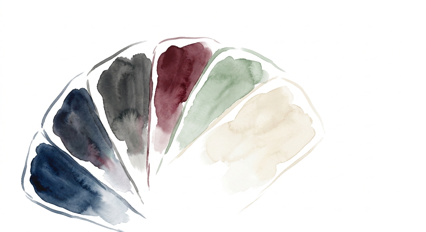 Aquarell-Skizze eines Farbfächers mit business-tauglichen Tönen