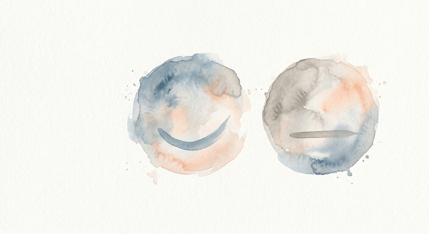 Illustration zweier abstrakter Gesichter mit unterschiedlichen Mimiken