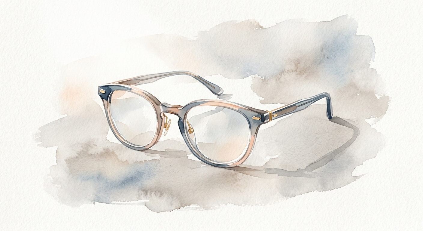 Elegante Brille auf neutralem grauen Studio-Hintergrund mit weichem Licht