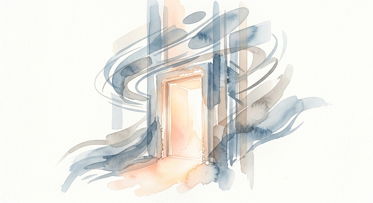 Aquarell-Illustration eines abstrakten Aufzugs mit warmem Licht