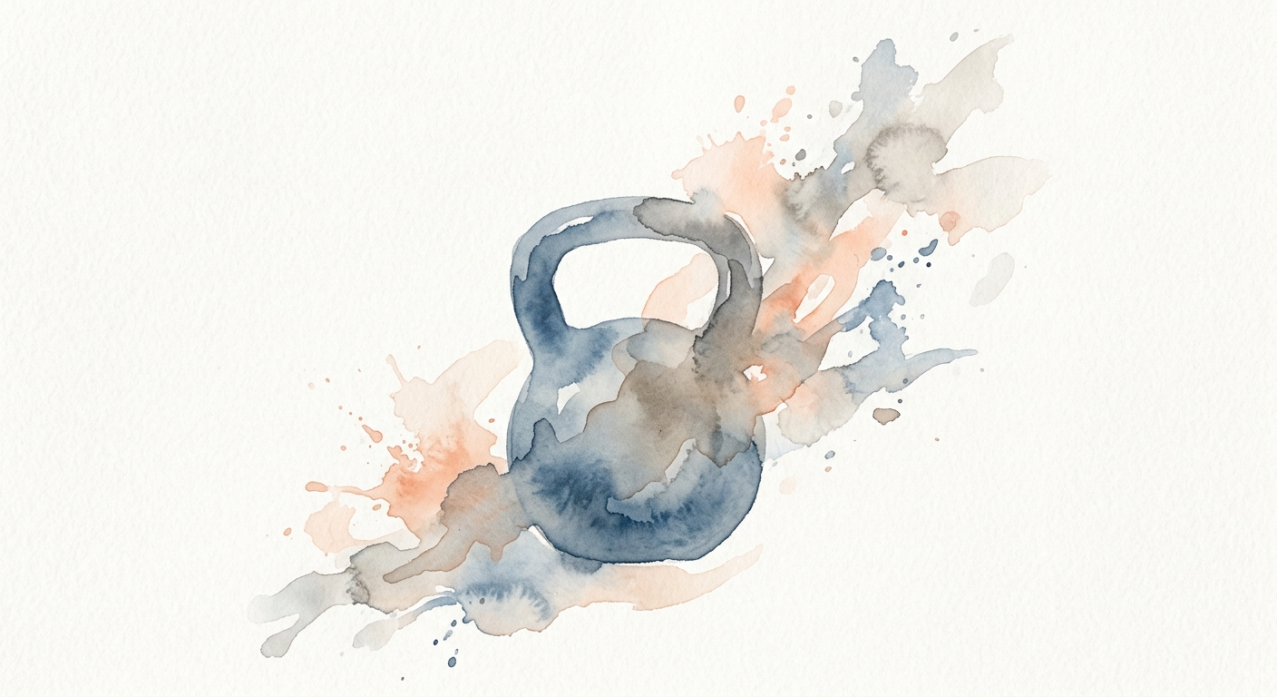Kettlebell-Silhouette mit Energiefarben, minimalistische Aquarell-Illustration