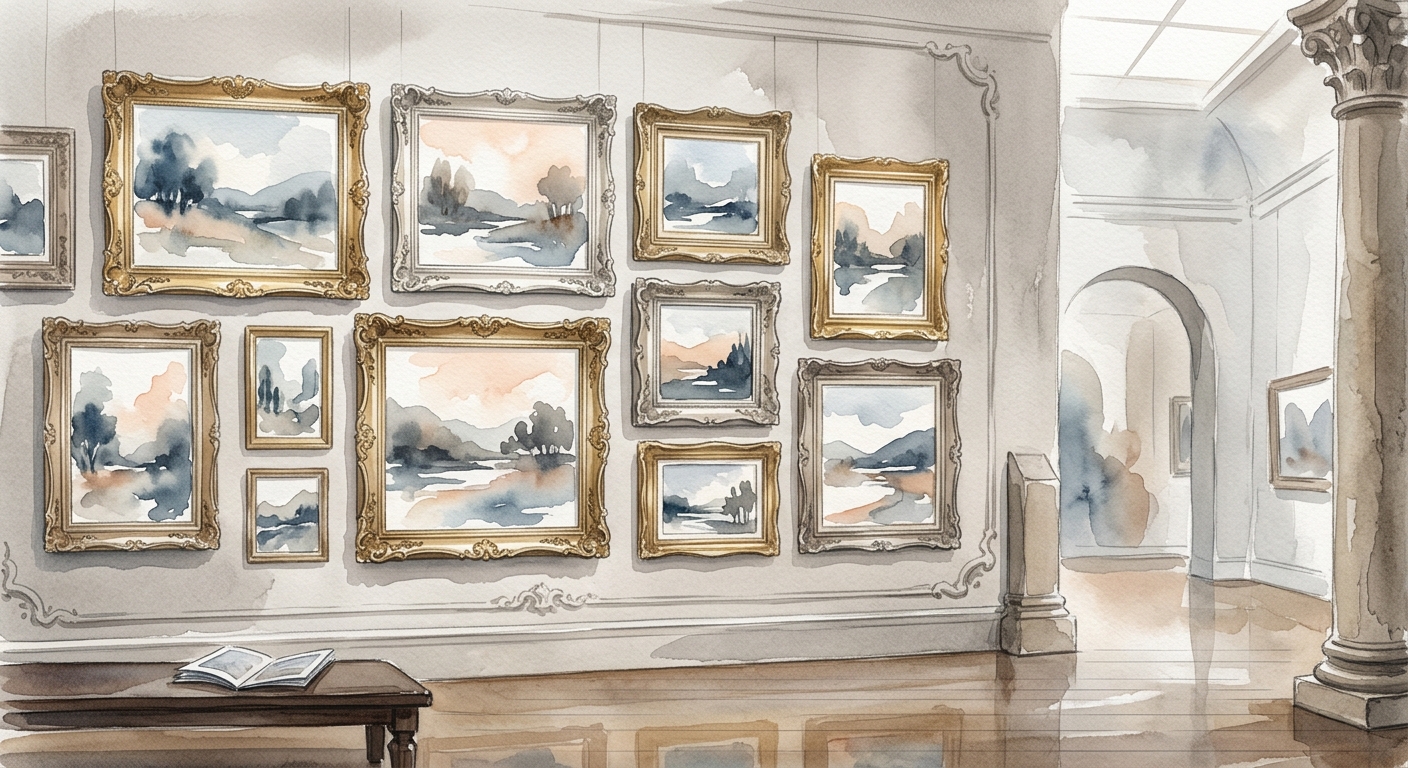 Klassische Galeriewand mit goldenen Bilderrahmen