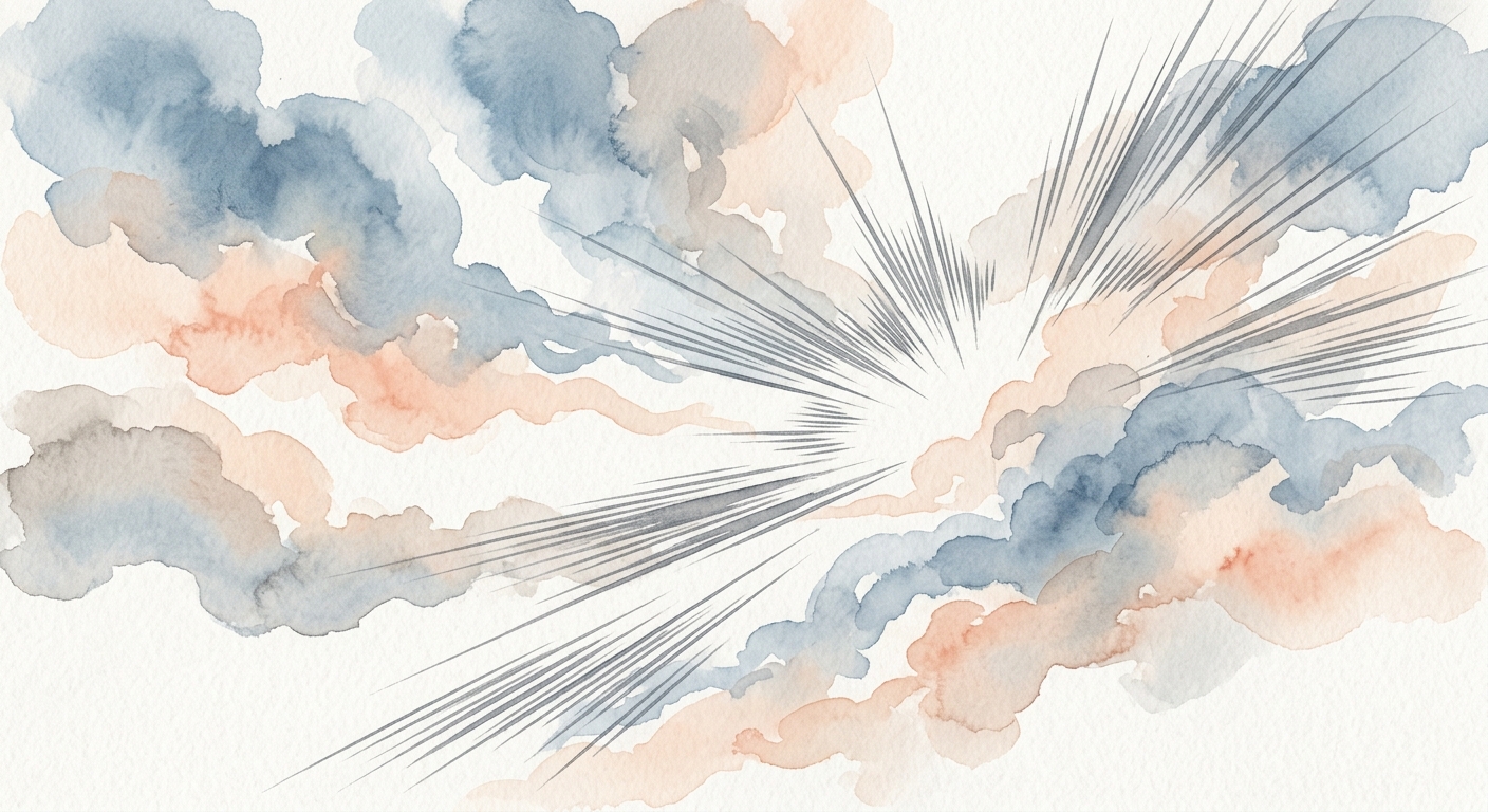 Manga-Speedlines und weiche Wolken in Aquarell