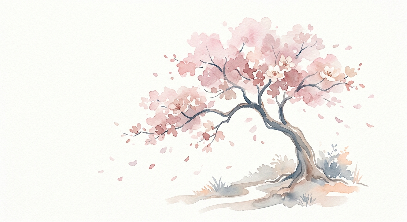Kirschblütenbaum in Aquarell – Sinnbild für den Anime-Stil