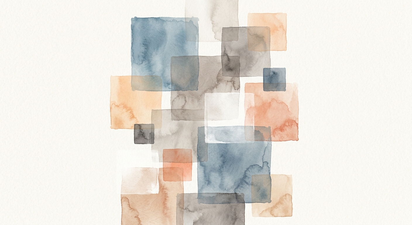 Aquarell überlappender transparenter Quadrate in warmen Tönen