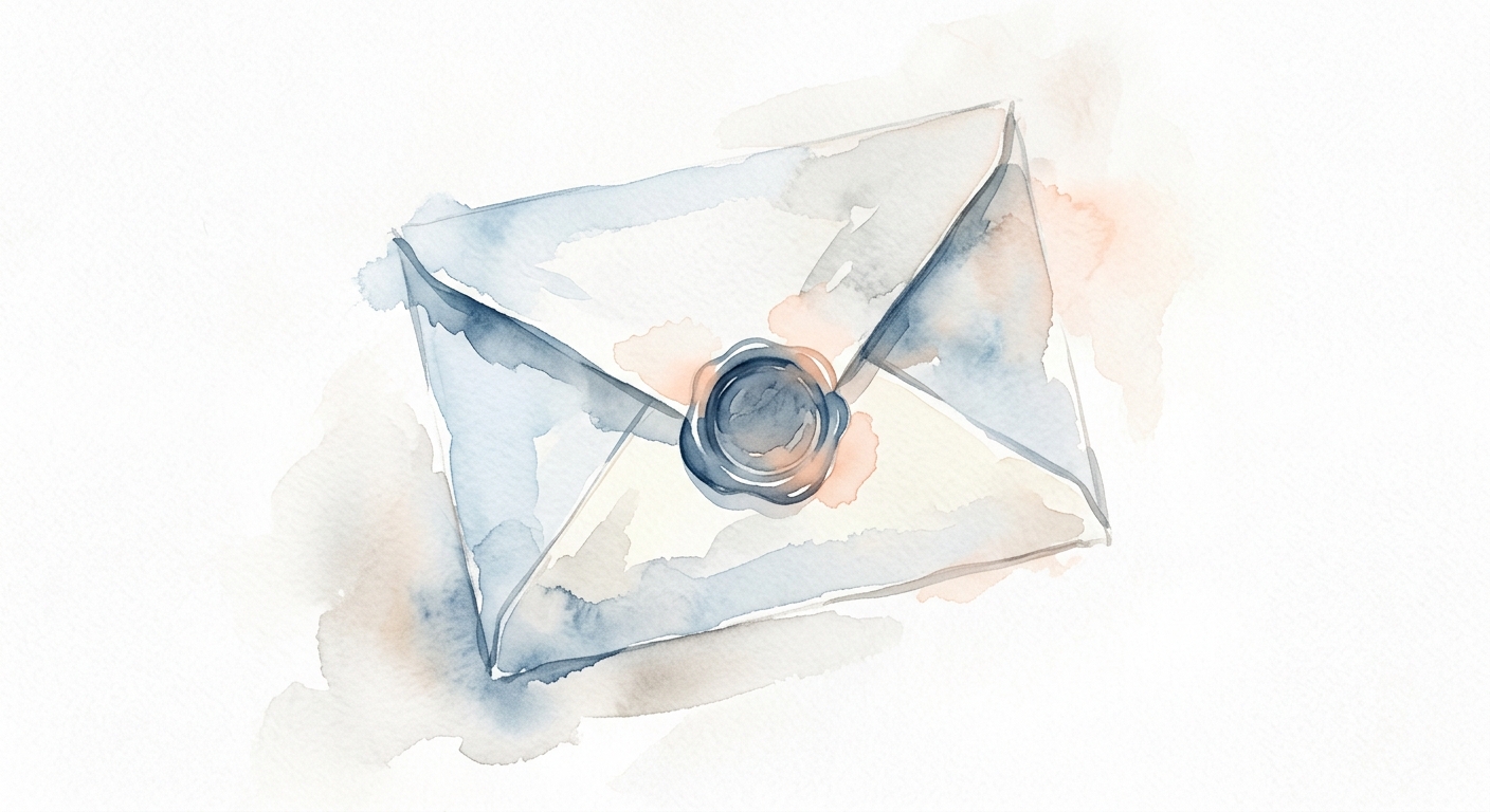 Aquarell eines versiegelten Umschlags in sanften Blautönen