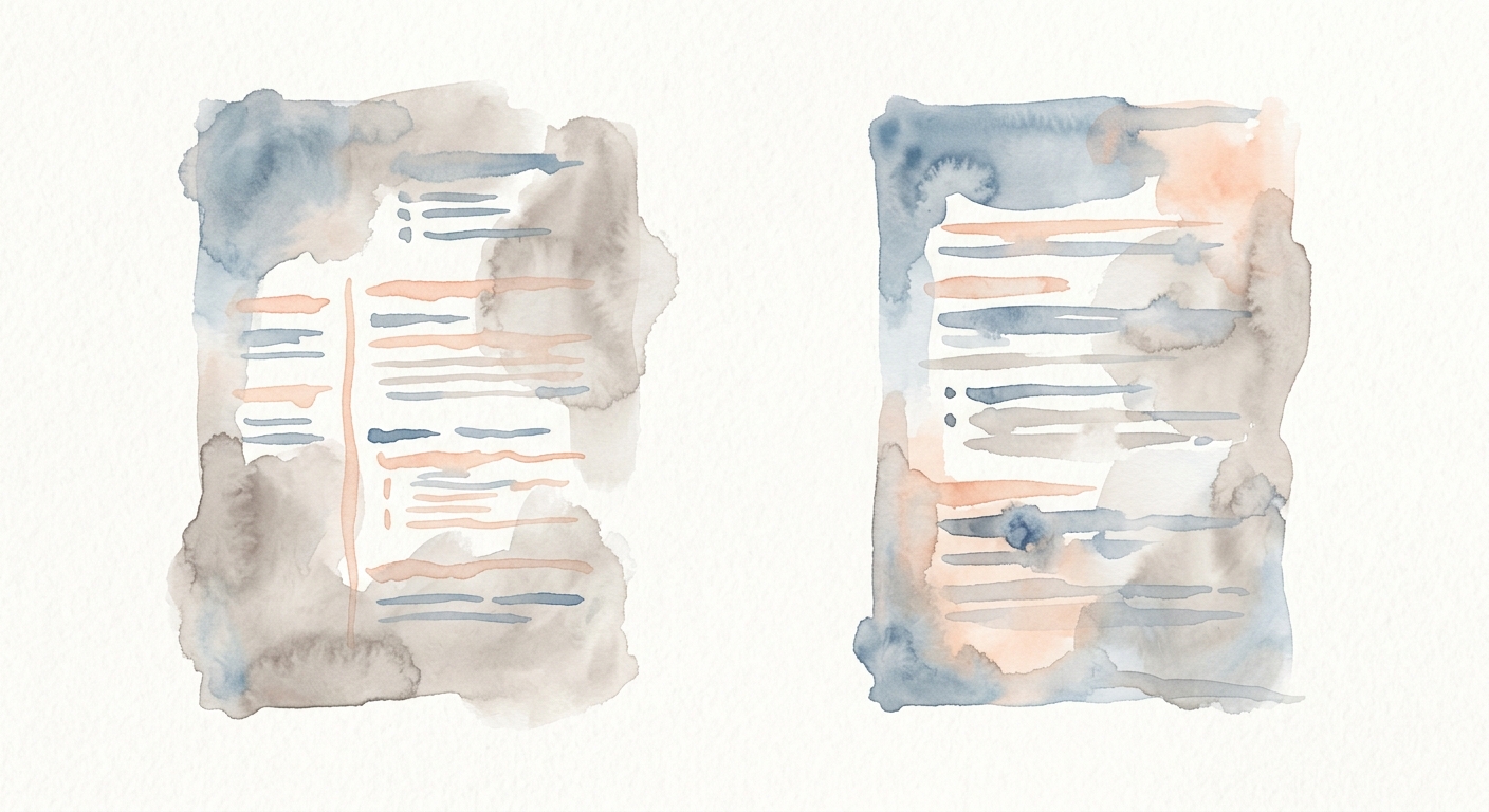 Aquarell-Illustration zweier abstrakter Dokument-Silhouetten nebeneinander für CV und Resume