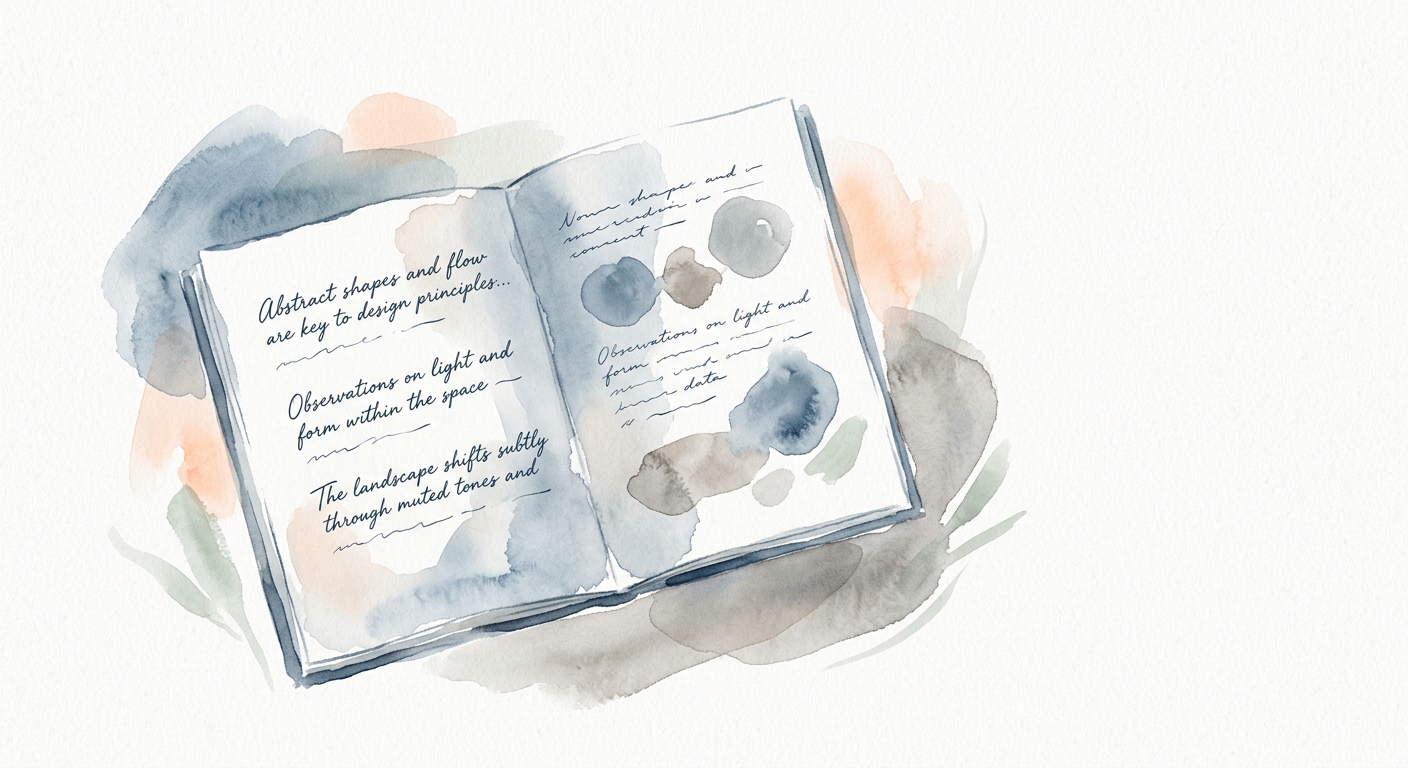 Aquarell-Illustration eines offenen Dokuments mit fließenden englischen Textzeilen