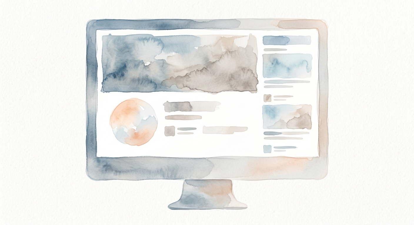 Aquarell eines Monitors mit stilisiertem LinkedIn-Profil