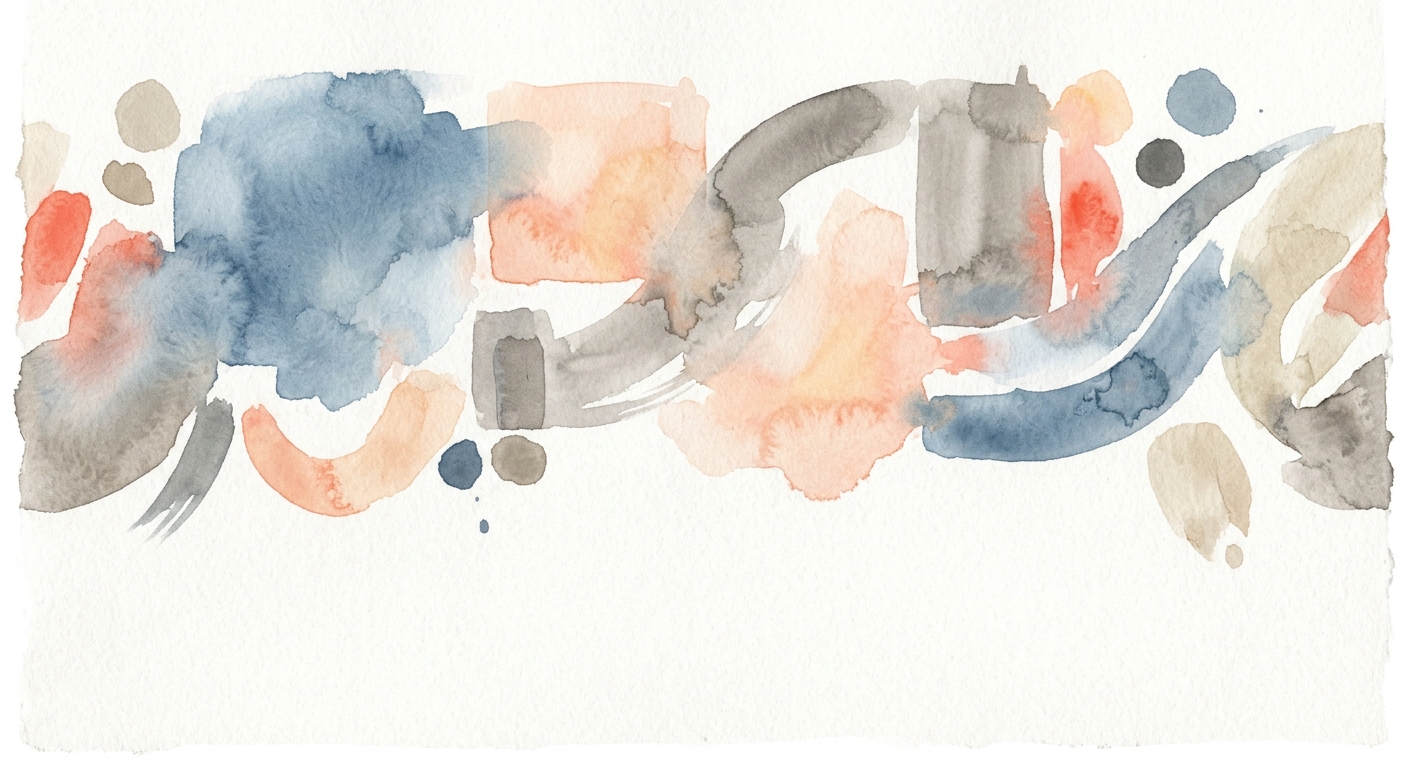Aquarell abstrakter geometrischer Formen in gedämpftem Blau und Korall
