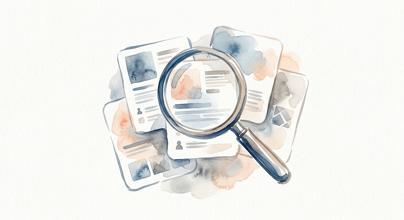 Illustrierte Lupe über abstrakten Profilformen