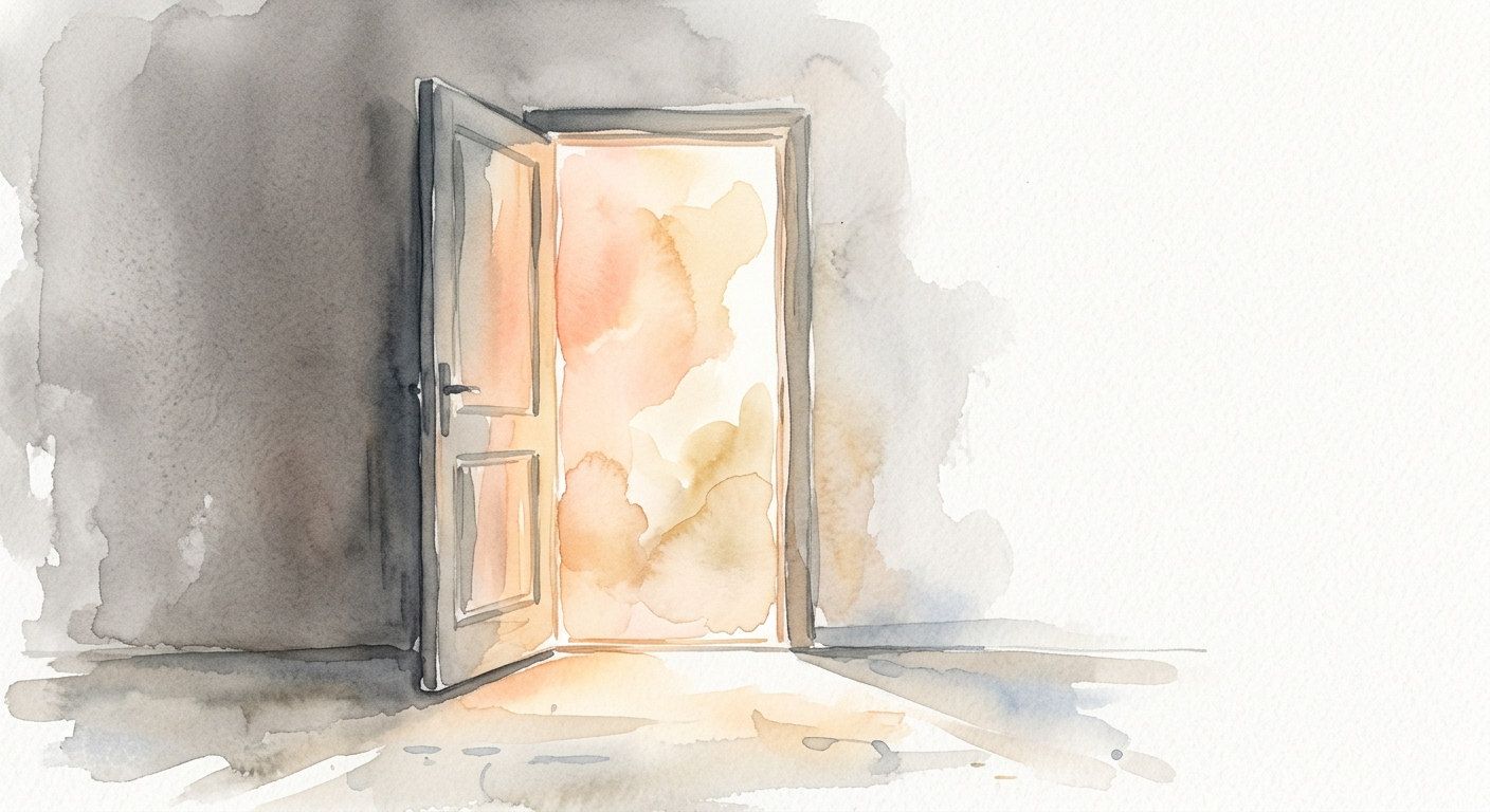 Aquarell einer offenen Tür mit warmem Licht als Symbol für neue Chancen