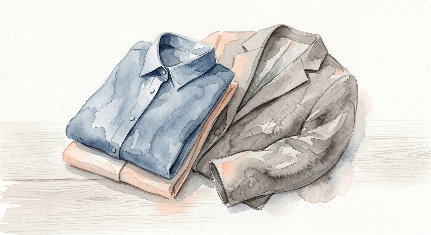 Ordentlich gefaltete Business-Casual-Kleidung in zurückhaltenden Farben