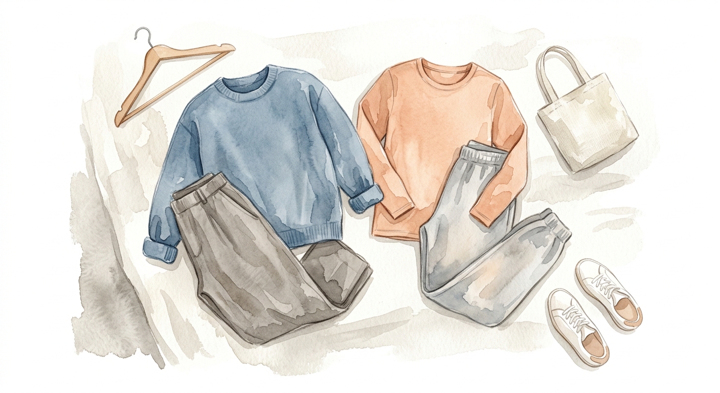 Aufeinander abgestimmte Outfits in weichen Pastelltönen auf Leinenbettwäsche