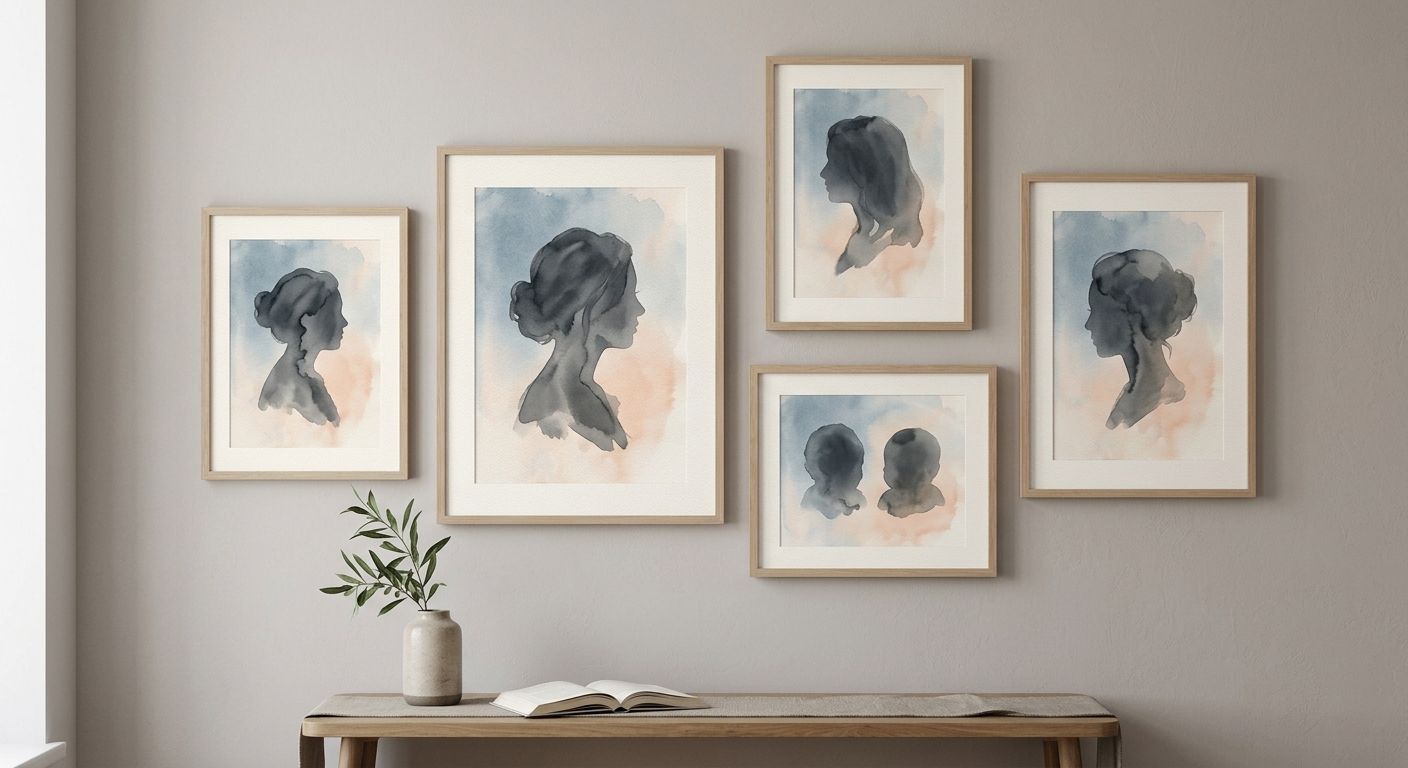 Galeriewand mit gerahmten Silhouette Portraits