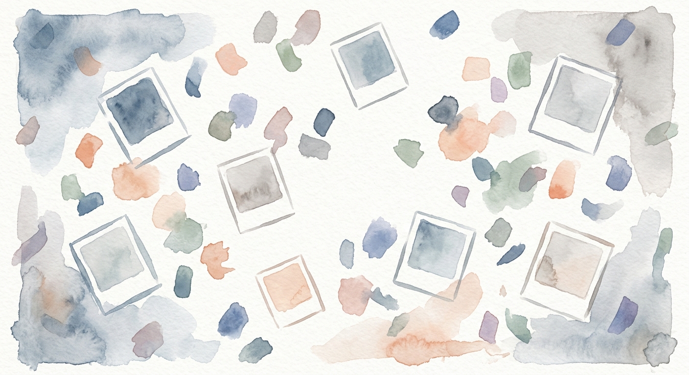 Buntes Konfetti und Mini-Polaroid-Rahmen auf hellem Papier