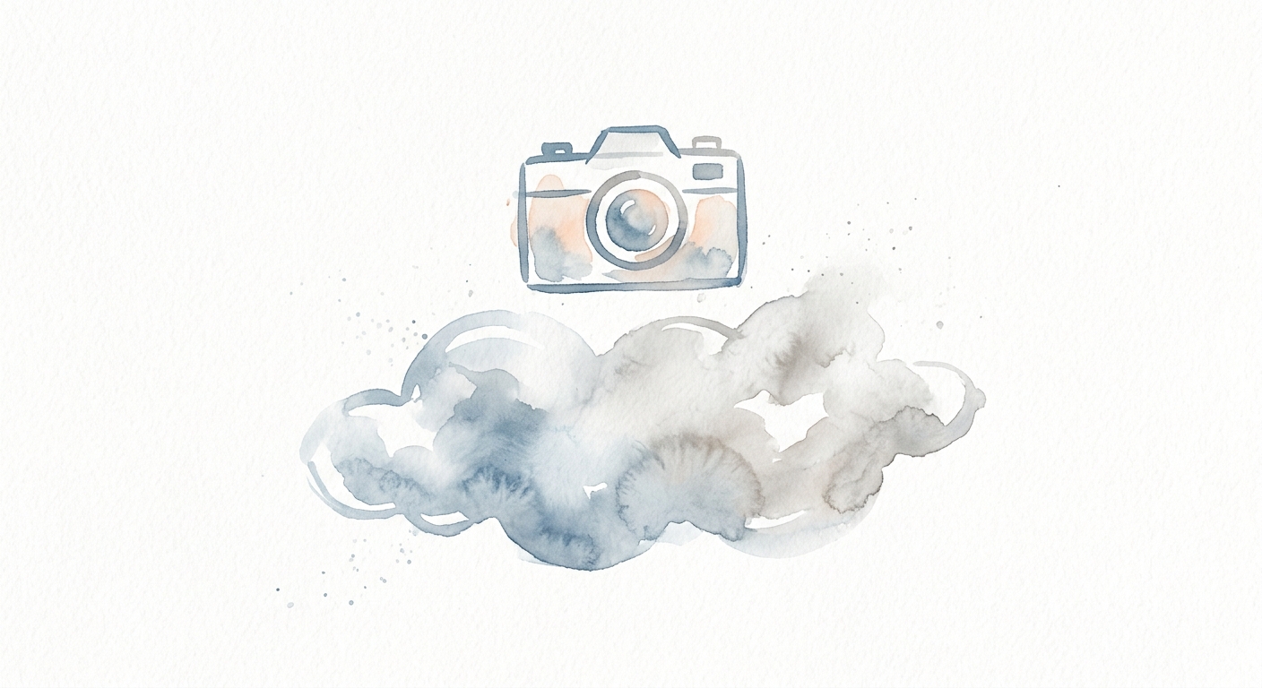 Illustration eines Kamerasymbols über einer Wolke