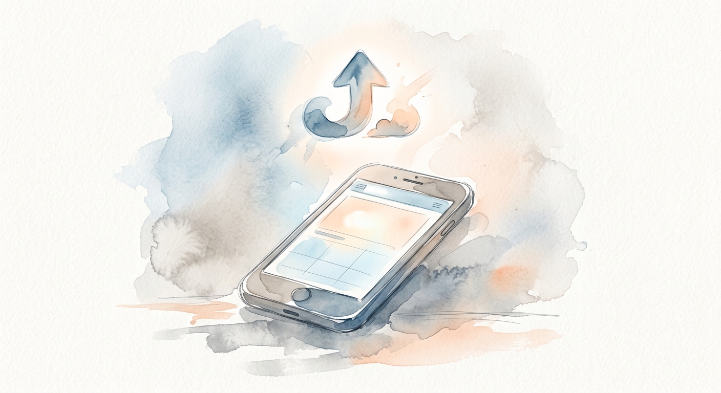Illustration eines Smartphones mit Upload-Pfeil-Symbol