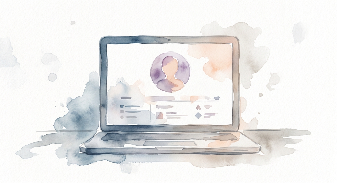 Illustration eines Laptopbildschirms mit kreisrundem Profilbild-Platzhalter