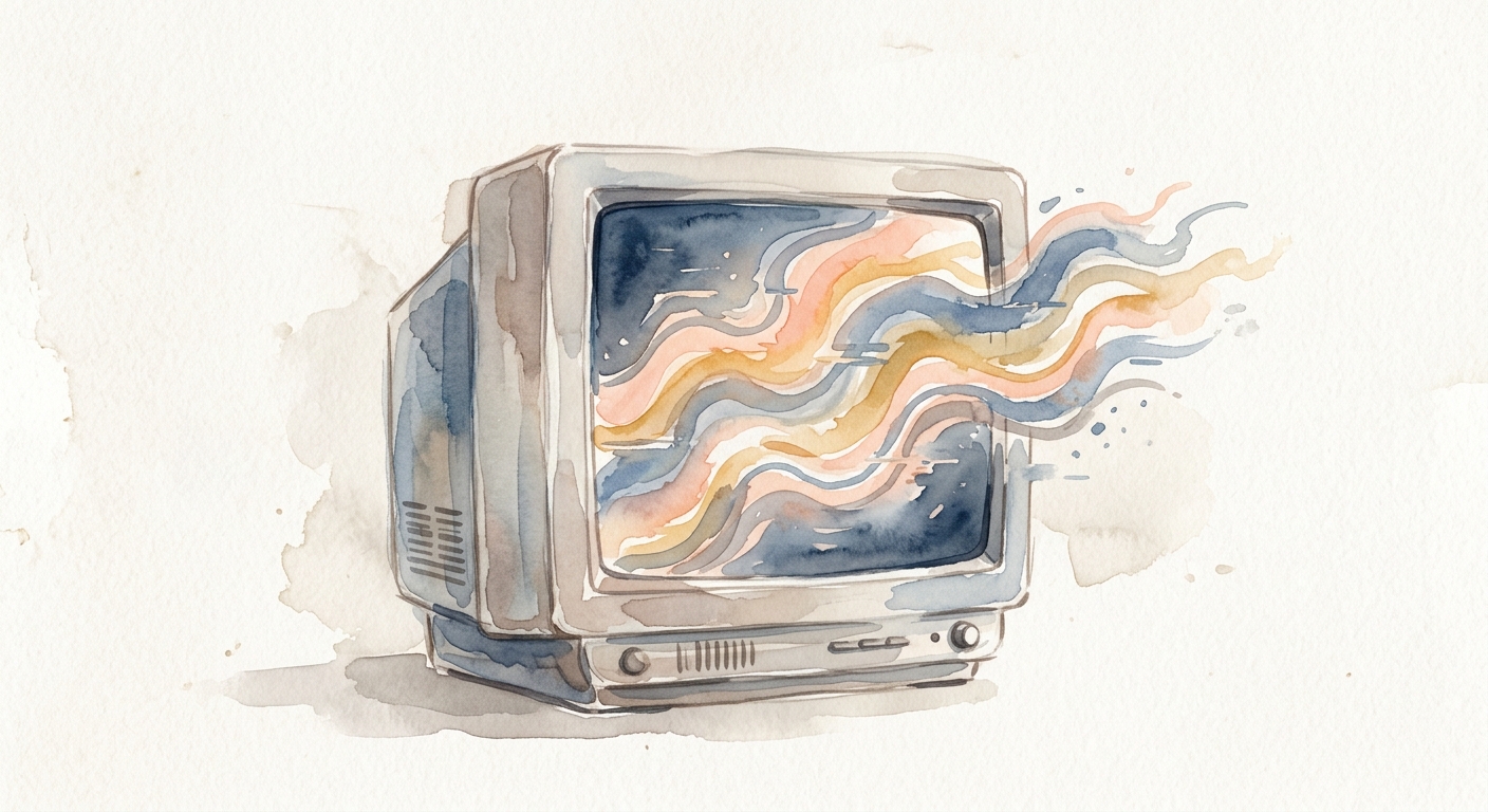 Alter CRT-Monitor mit Glitch-Wellen im Vaporwave-Look