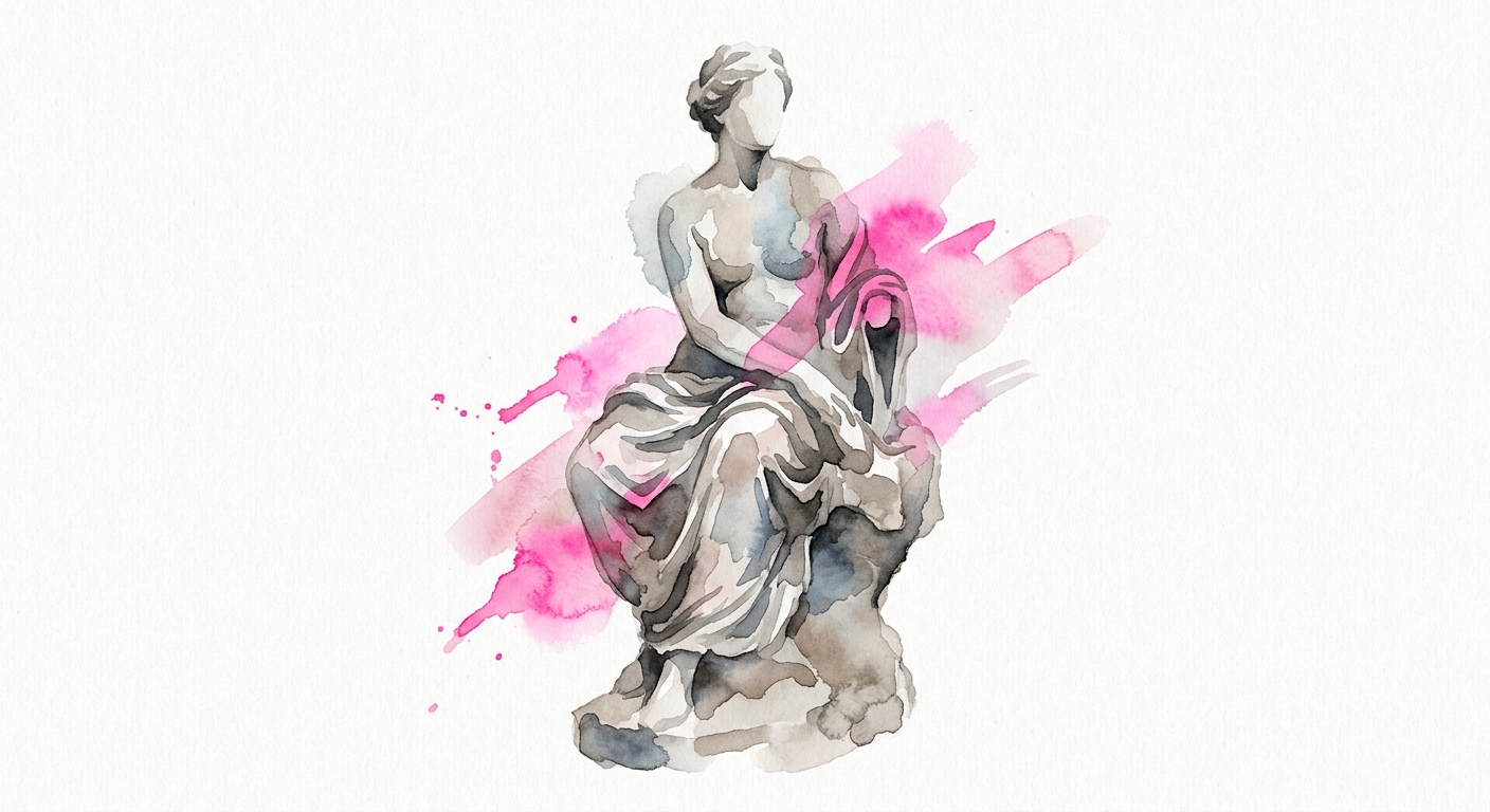 Marmorstatue mit pinken Neon-Akzenten im Vaporwave-Stil