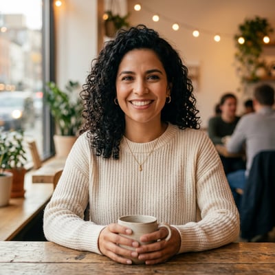 Dein Portrait beim Café-Arbeiten — KI-generiertes Beispiel 17