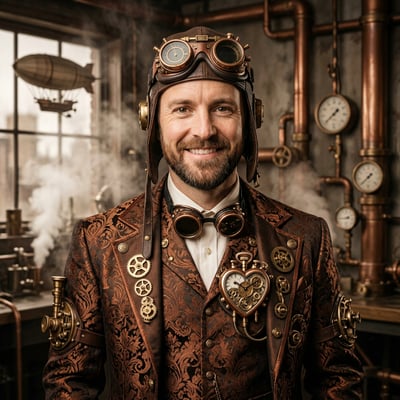 Steampunk zum Geburtstag: Geburtstagsgeschenk, das wirklich im Kopf — KI-generiertes Beispiel 1