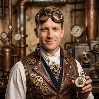 Steampunk zum Geburtstag: Geburtstagsgeschenk, das wirklich im Kopf — KI-generiertes Beispiel 8